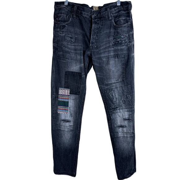 PRPS Button Fly Jeans Grey/Black Mens Patches Distressed Size 32 - Picture 1 of 12